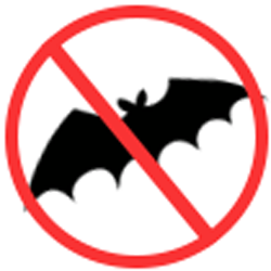 A black bat in a red ban sign, showing no bats allowed by Even’s Pest Control.